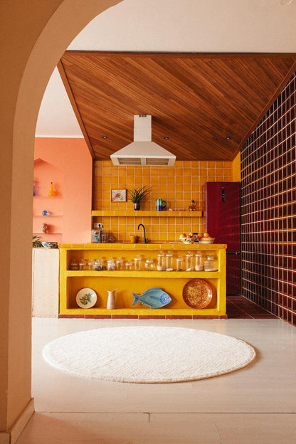 Round Natural Washable Wool Rug
